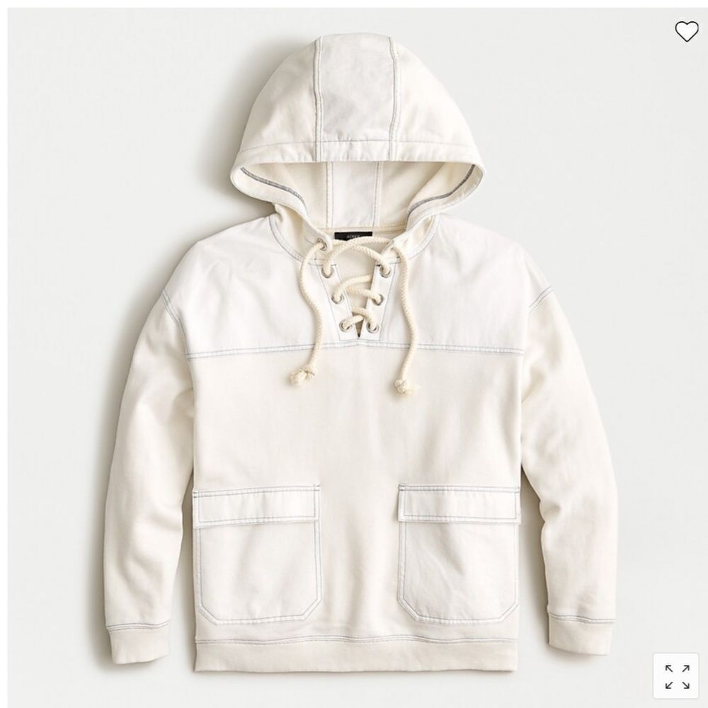 J. Crew Lace-up hoodie in original cotton Terry Sz S Cream
